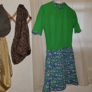vintage floral blue and green dress